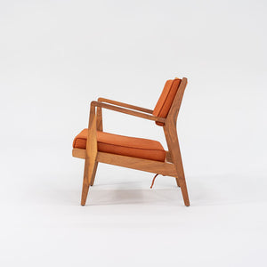 C. 2020 Jens Risom Lounge Chair and Ottoman for DWR in Orange Maharam Fabric and Walnut