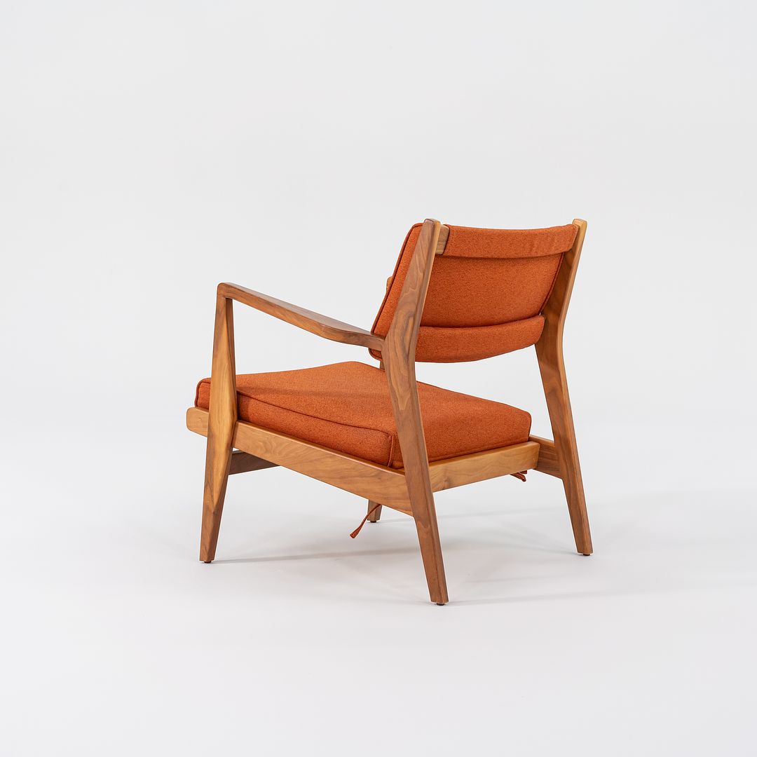 C. 2020 Jens Risom Lounge Chair and Ottoman for DWR in Orange Maharam Fabric and Walnut