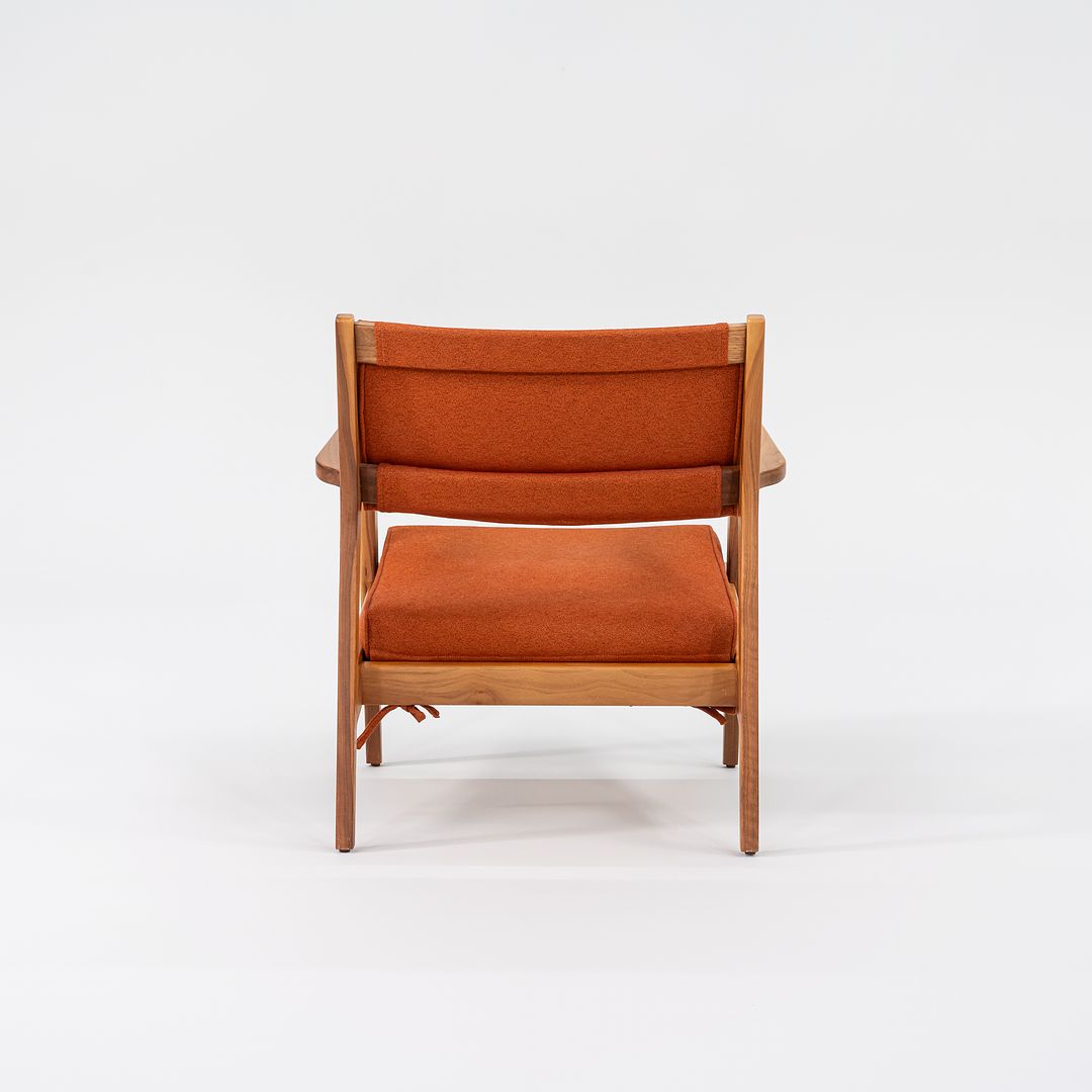 C. 2020 Jens Risom Lounge Chair and Ottoman for DWR in Orange Maharam Fabric and Walnut