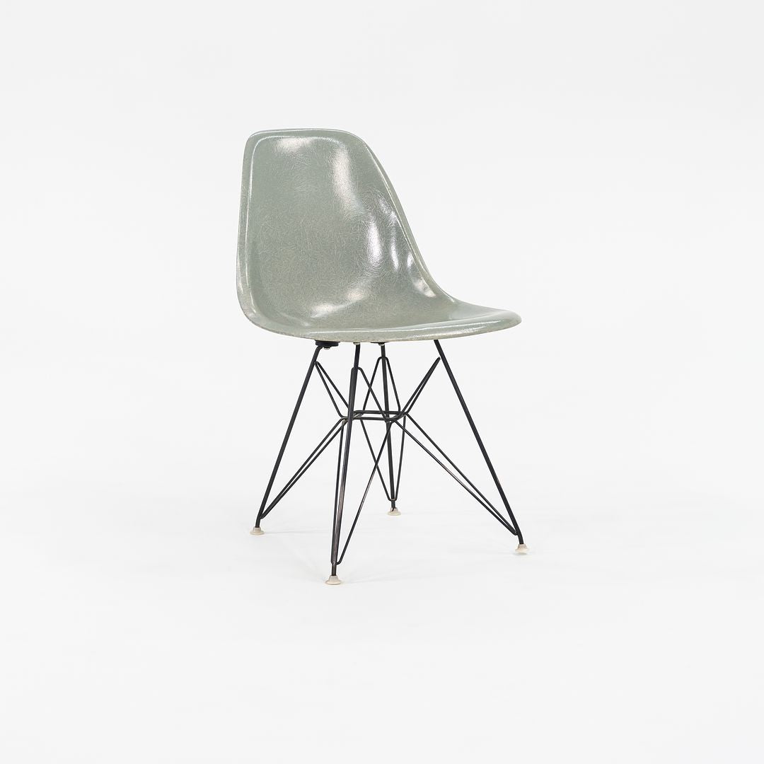 1961 Herman Miller Eames Fiberglass DSR Side Shell Dining Chair with Eiffel Base in Seafoam Green