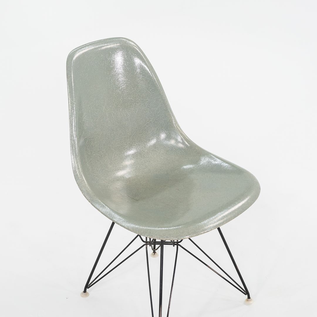 1961 Herman Miller Eames Fiberglass DSR Side Shell Dining Chair with Eiffel Base in Seafoam Green