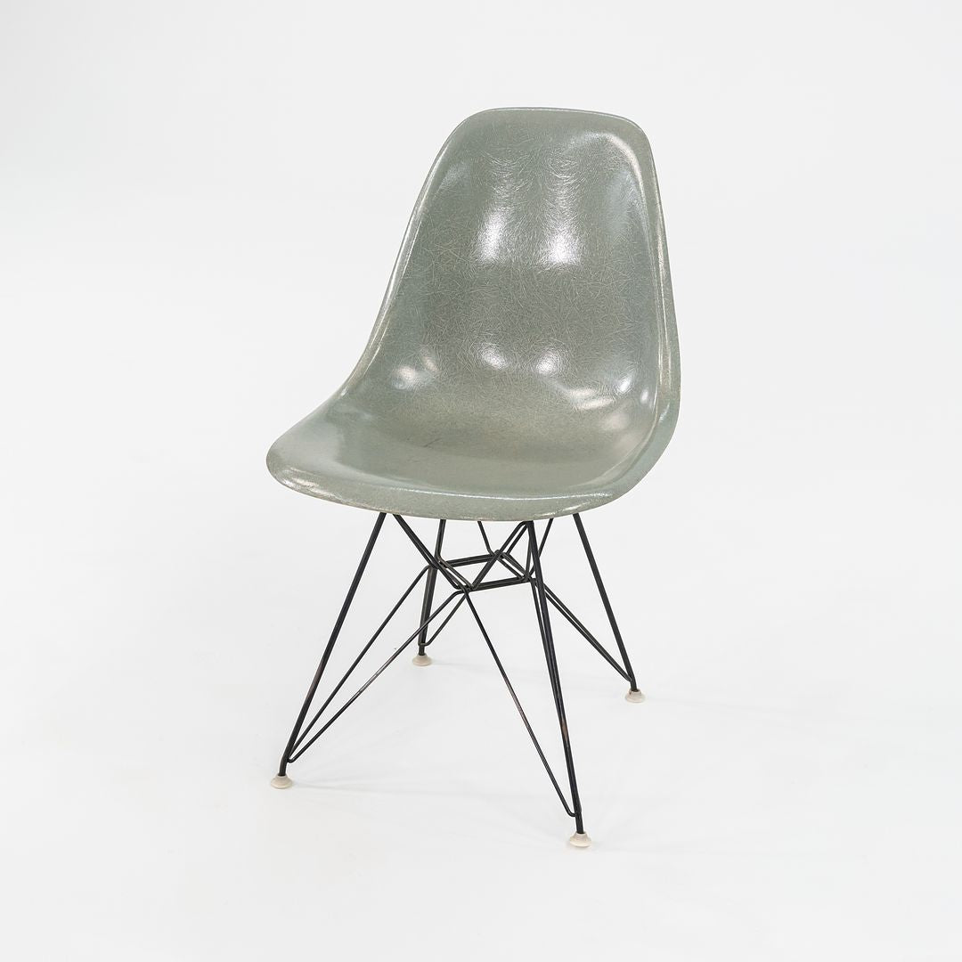 1961 Herman Miller Eames Fiberglass DSR Side Shell Dining Chair with Eiffel Base in Seafoam Green