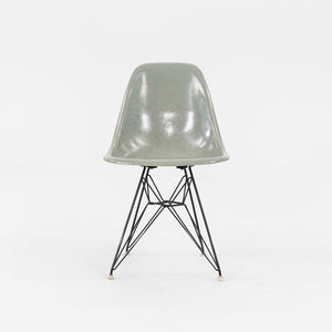 1961 Herman Miller Eames Fiberglass DSR Side Shell Dining Chair with Eiffel Base in Seafoam Green