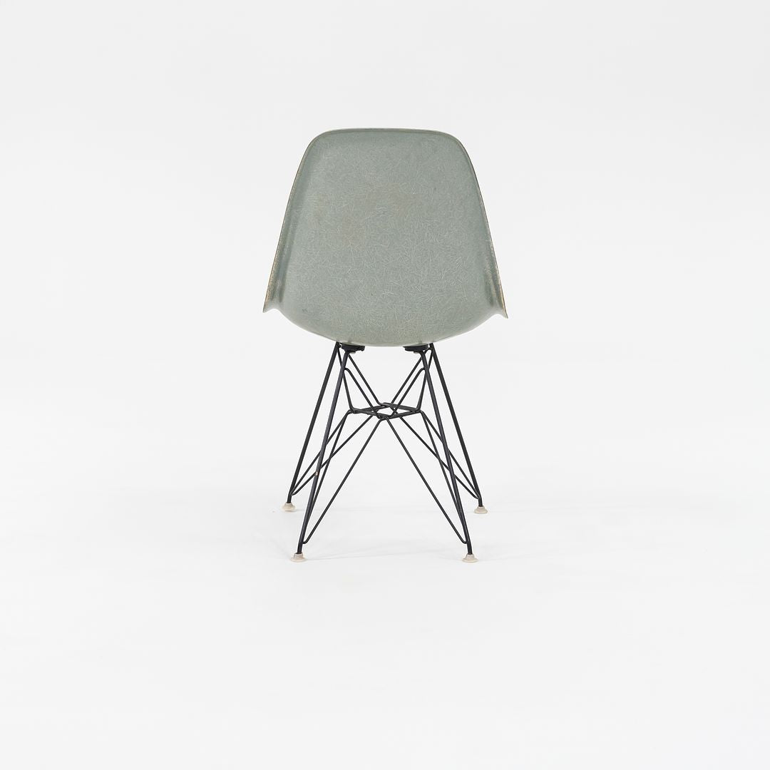 1961 Herman Miller Eames Fiberglass DSR Side Shell Dining Chair with Eiffel Base in Seafoam Green