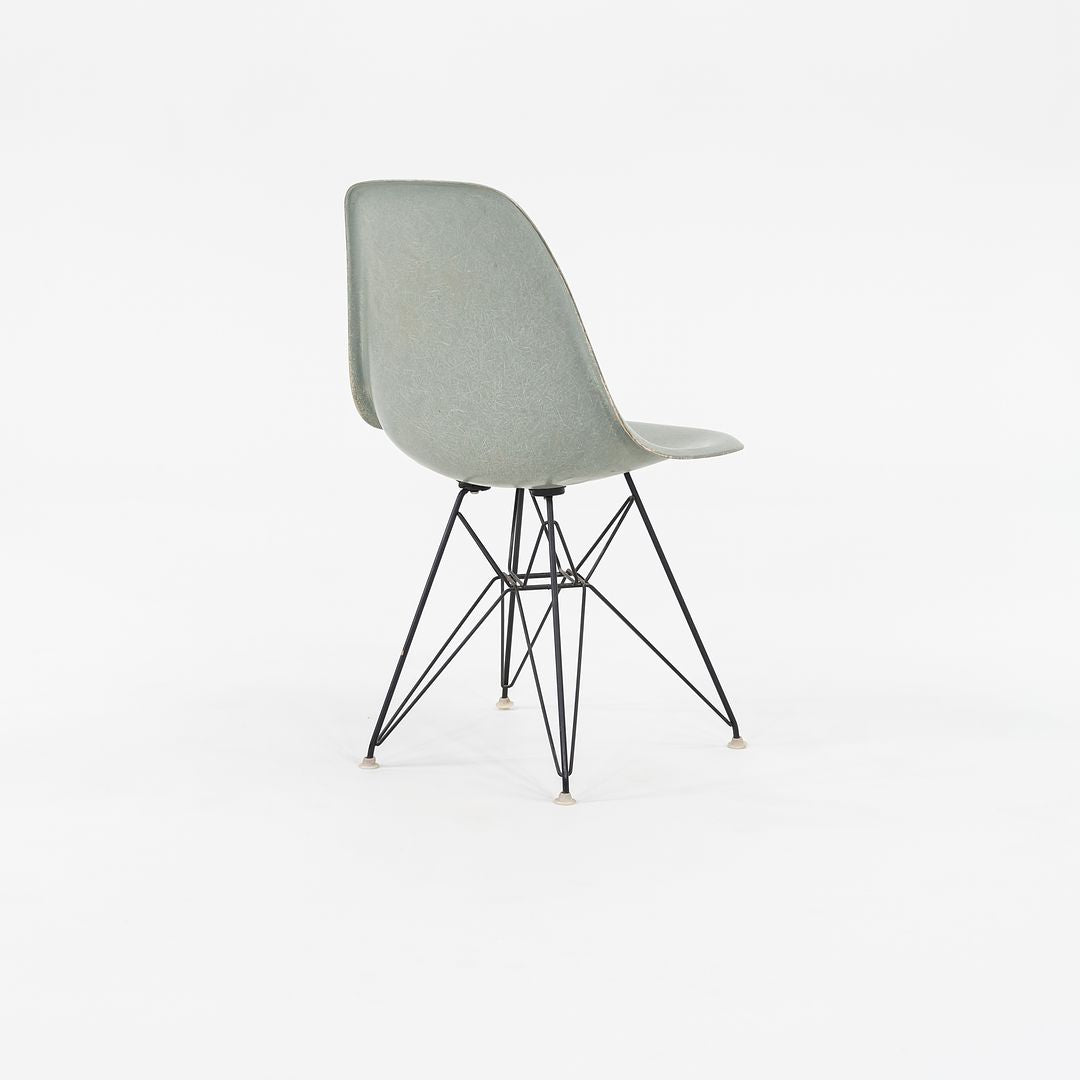 1961 Herman Miller Eames Fiberglass DSR Side Shell Dining Chair with Eiffel Base in Seafoam Green