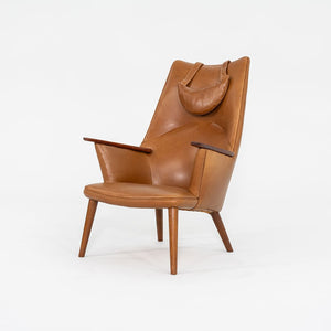 1958 Wegner AP27 and AP29 Lounge Chair and Ottoman by Hans Wegner for A.P. Stolen in Newly Upholstered Caramel Leather