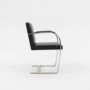 1970 Set of Four Brno Flat Bar Armchairs, Model 255 by Mies van der Rohe for Knoll in Stainless Steel and New Black Leather