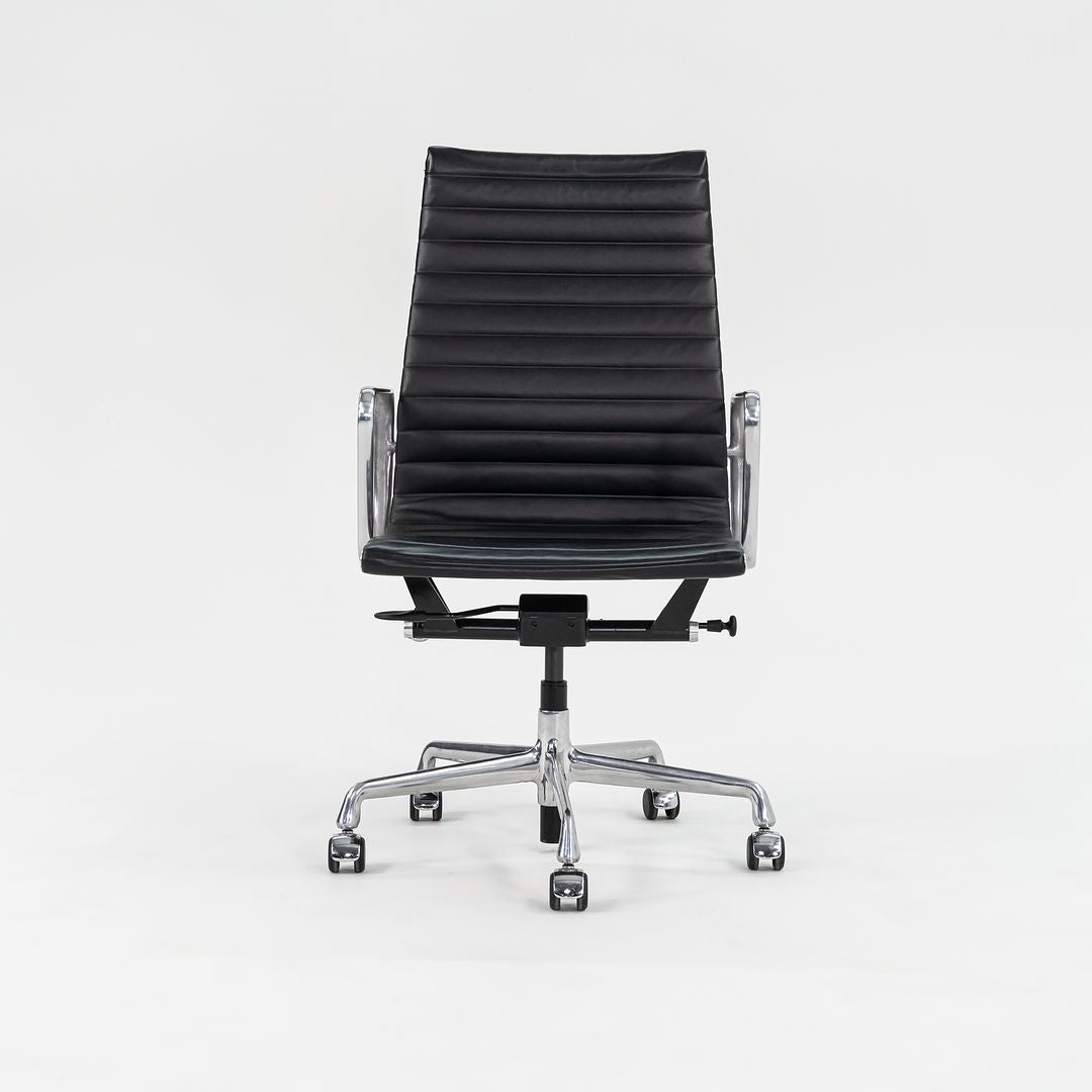 2014 Aluminum Group Executive Desk Chair by Charles and Ray Eames for Herman Miller with Pneumatic Bases and Black Leather