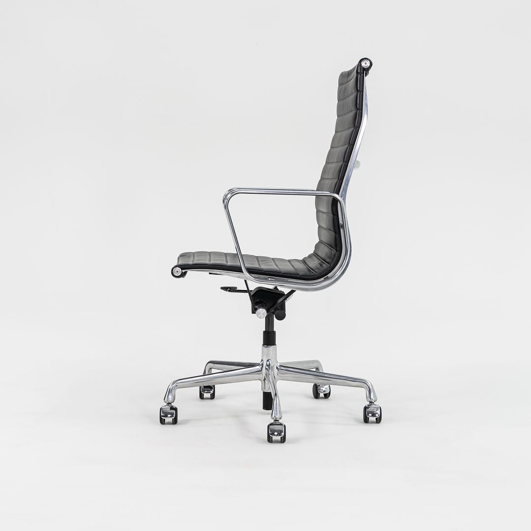 2014 Aluminum Group Executive Desk Chair by Charles and Ray Eames for Herman Miller with Pneumatic Bases and Black Leather