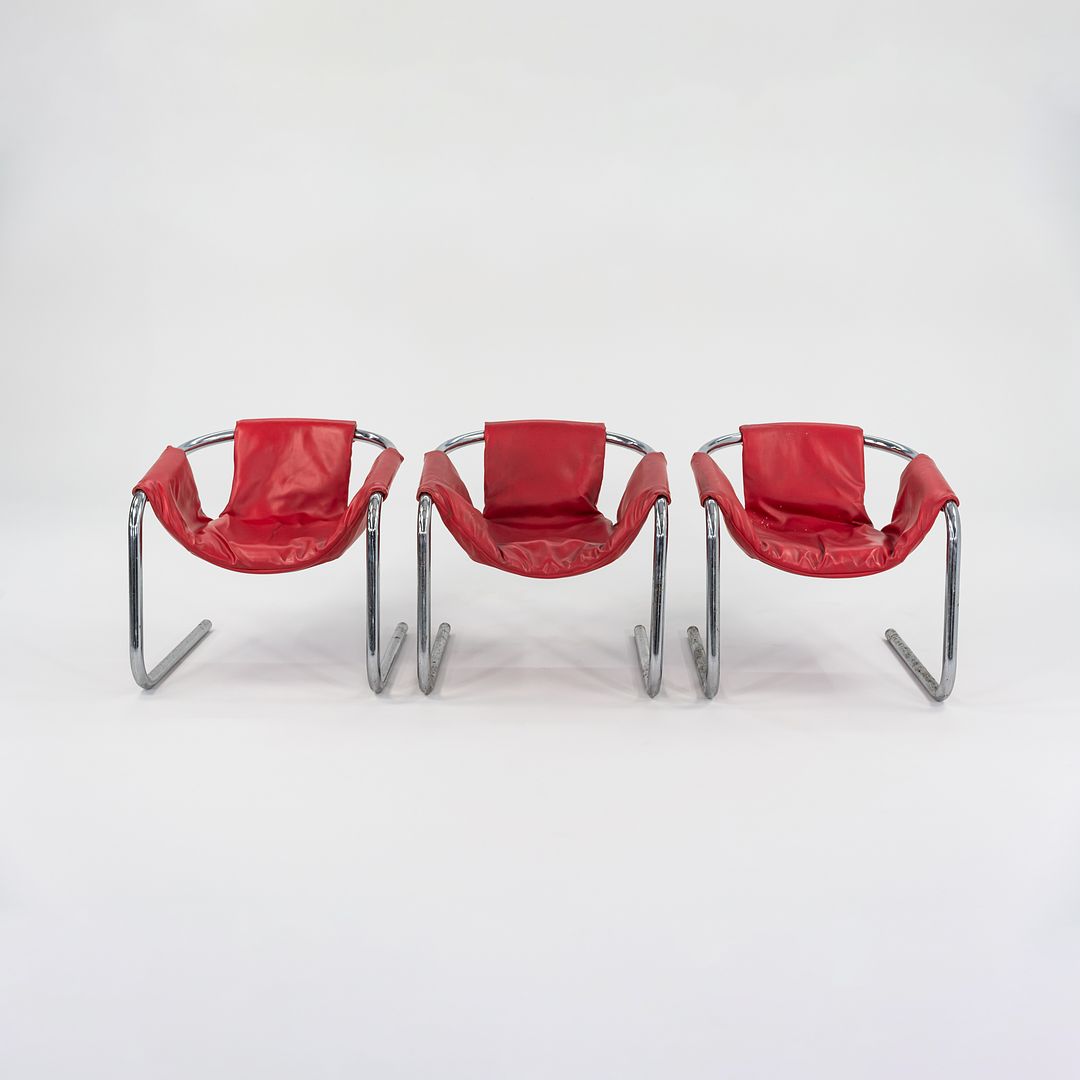 1970s Zermatt Sling Chair by Duncan Burke and Gunter Eberle for Vecta Group in Chromed Steel and Pink Vinyl 3x Available