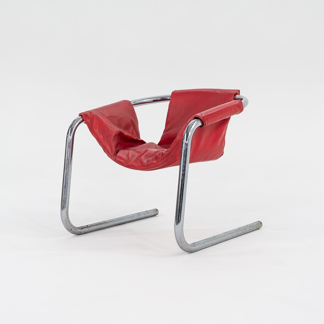 1970s Zermatt Sling Chair by Duncan Burke and Gunter Eberle for Vecta Group in Chromed Steel and Pink Vinyl 3x Available