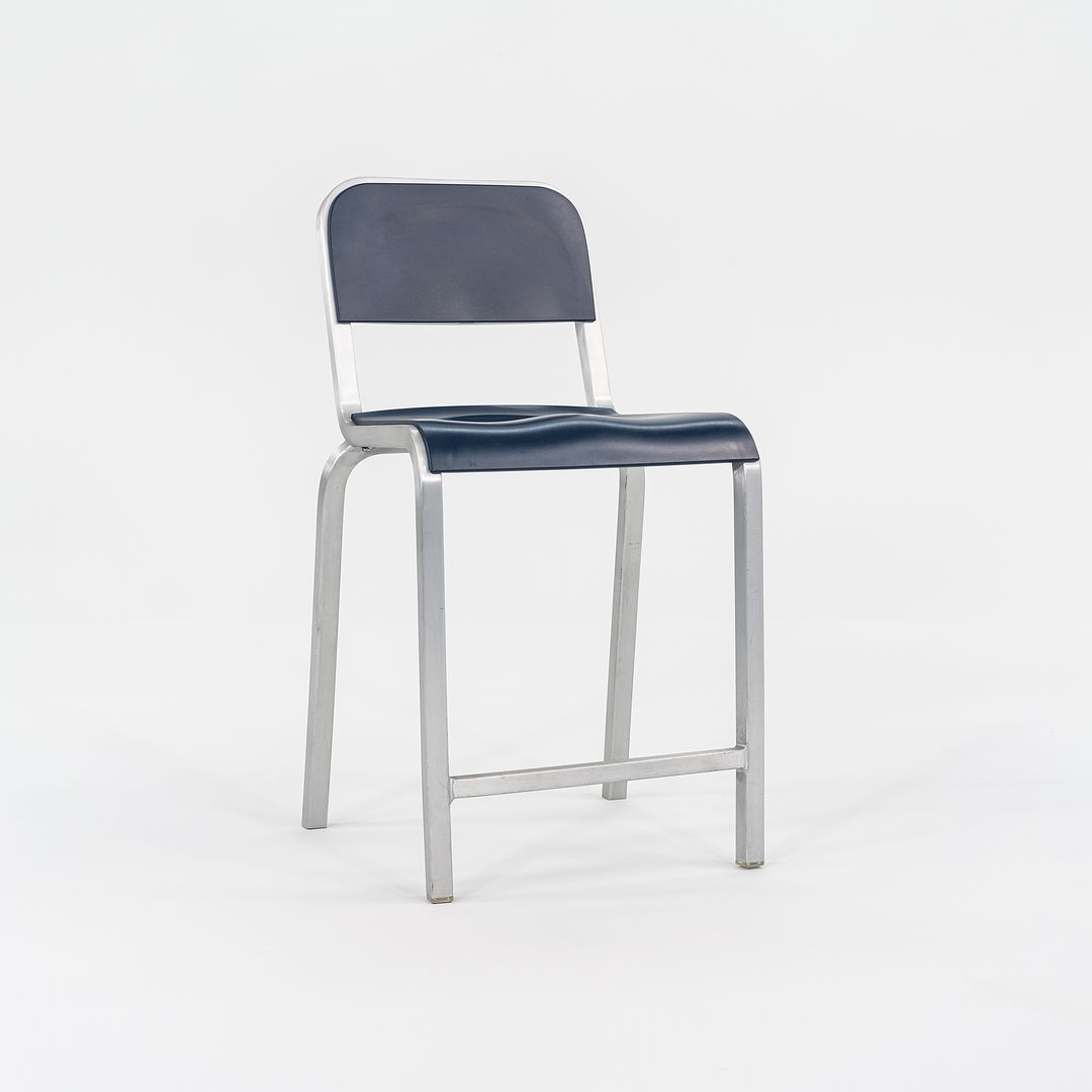 2010s Emeco 1951 Counter Stools by BMW Designworks in Brushed Aluminum with Blue Seats, 12x Available