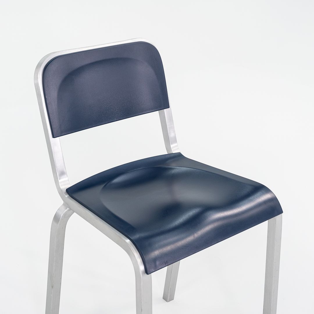 2010s Emeco 1951 Counter Stools by BMW Designworks in Brushed Aluminum with Blue Seats, 12x Available