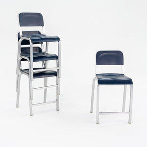 2010s Emeco 1951 Counter Stools by BMW Designworks in Brushed Aluminum with Blue Seats, 12x Available