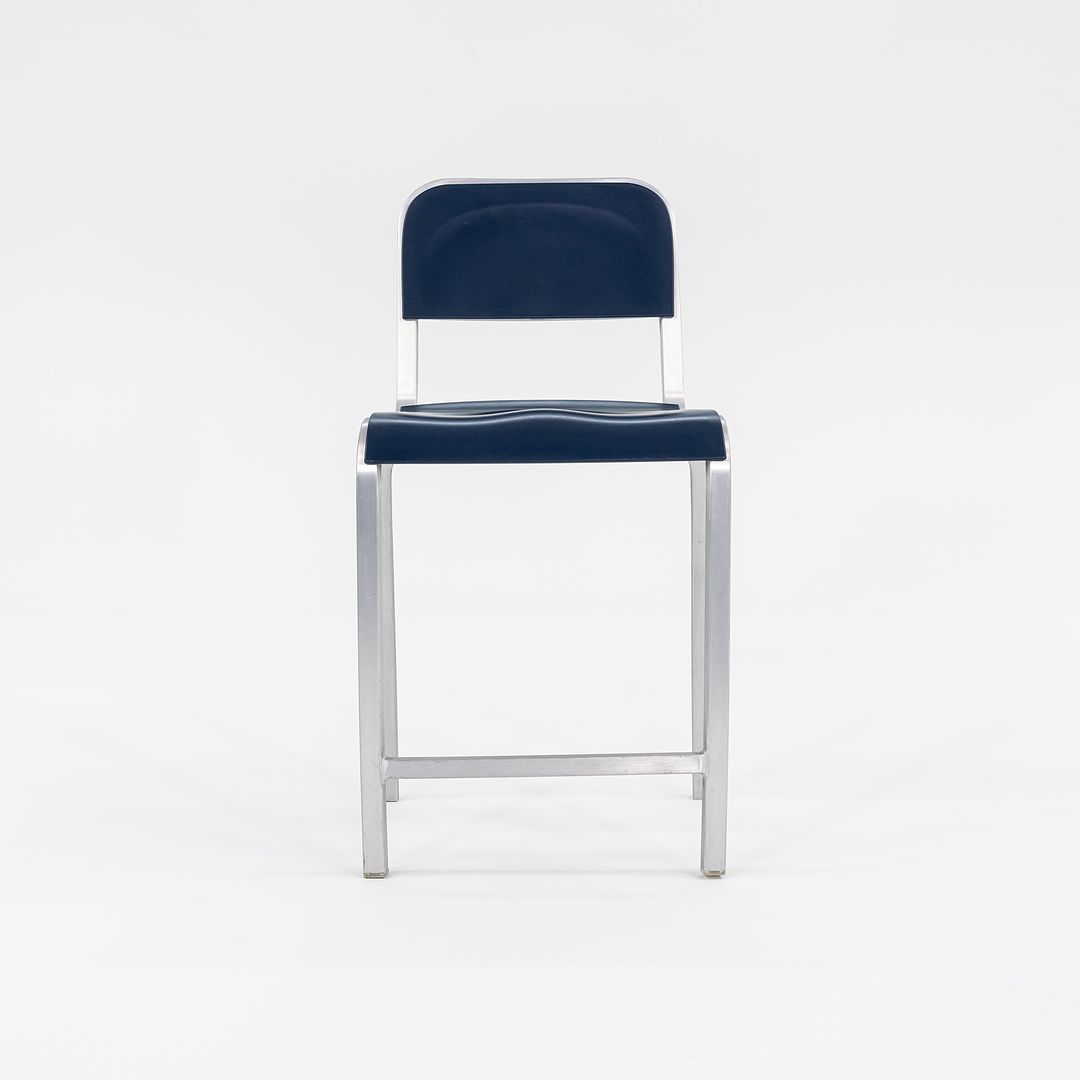 2010s Emeco 1951 Counter Stools by BMW Designworks in Brushed Aluminum with Blue Seats, 12x Available