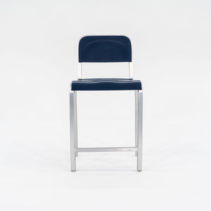 2010s Emeco 1951 Counter Stools by BMW Designworks in Brushed Aluminum with Blue Seats, 12x Available