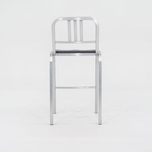 2022 New Nine-O Bar Stool by Ettore Sottsass for Emeco in Brushed Aluminum with Grey Seats 18x Available