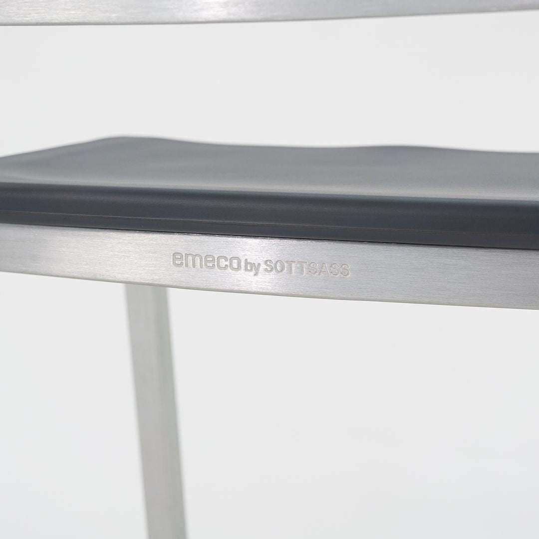 2022 New Nine-O Bar Stool by Ettore Sottsass for Emeco in Brushed Aluminum with Grey Seats 18x Available