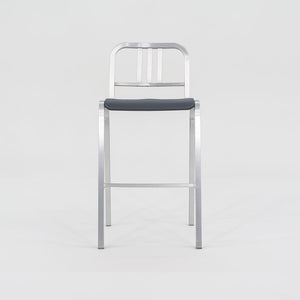 2022 New Nine-O Bar Stool by Ettore Sottsass for Emeco in Brushed Aluminum with Grey Seats 18x Available