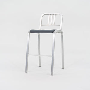 2022 New Nine-O Bar Stool by Ettore Sottsass for Emeco in Brushed Aluminum with Grey Seats 18x Available