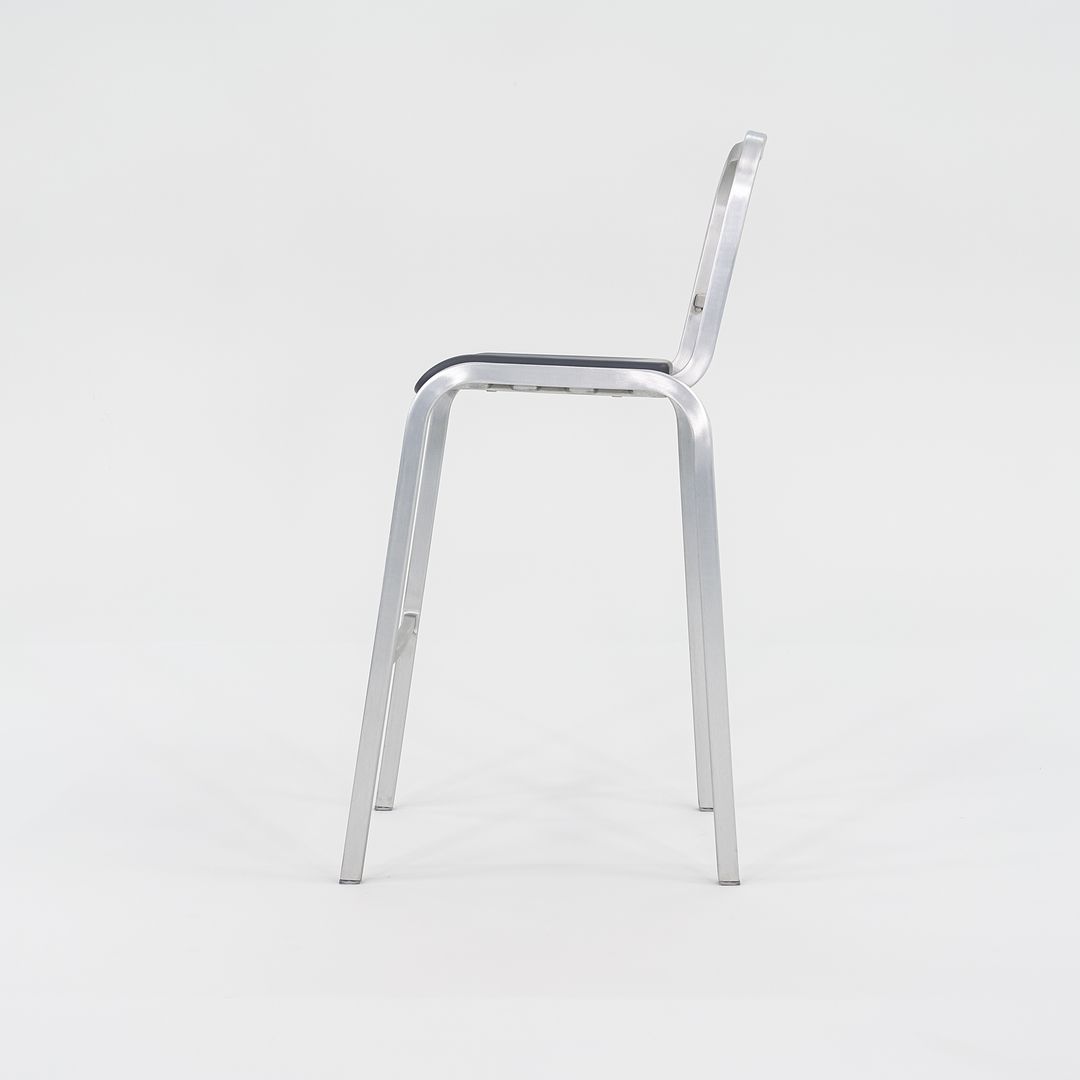 2022 New Nine-O Bar Stool by Ettore Sottsass for Emeco in Brushed Aluminum with Grey Seats 18x Available