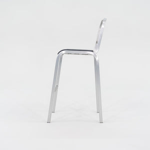 2022 New Nine-O Bar Stool by Ettore Sottsass for Emeco in Brushed Aluminum with Grey Seats 18x Available