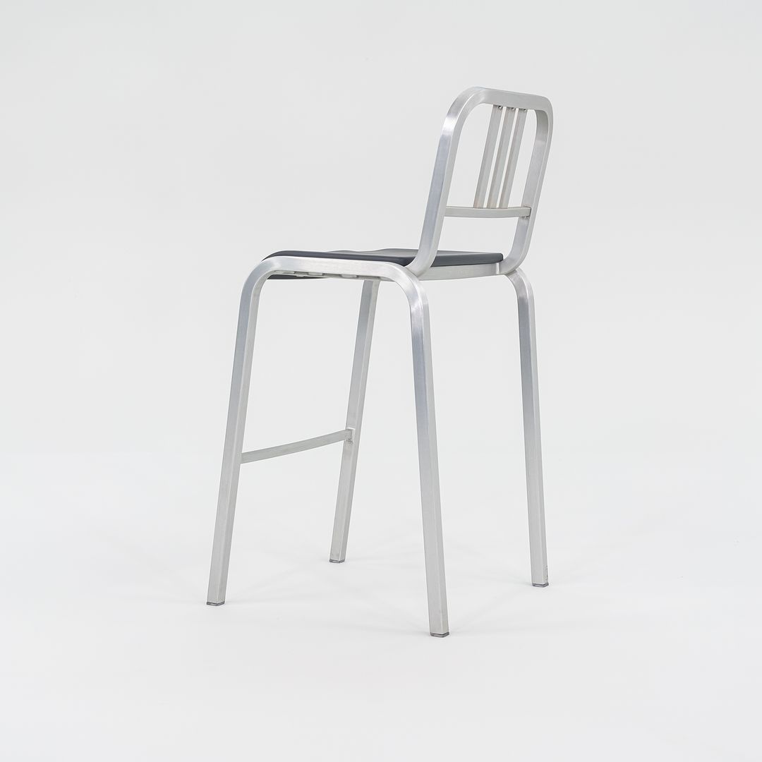 2022 New Nine-O Bar Stool by Ettore Sottsass for Emeco in Brushed Aluminum with Grey Seats 18x Available