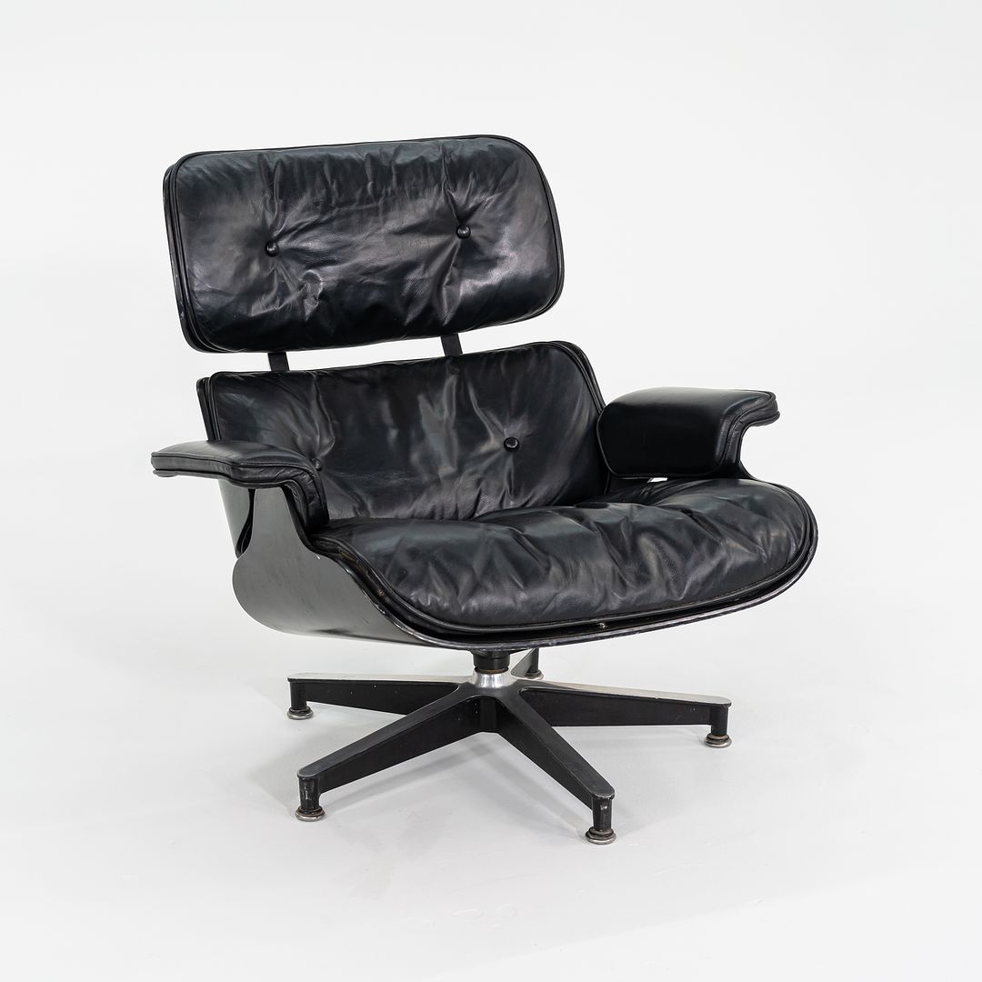 1963 Mega Rare Herman Miller Eames Lounge Chair and Ottoman 670 & 671 by Charles and Ray Eames in Ebonized Wood with Black Leather