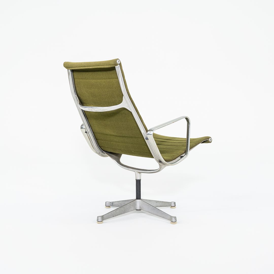 SOLD 1964 Pair of Aluminum Group Lounge Chairs, Model EA124 by Ray and Charles Eames for Herman Miller in Green Fabric by Alexander Girard