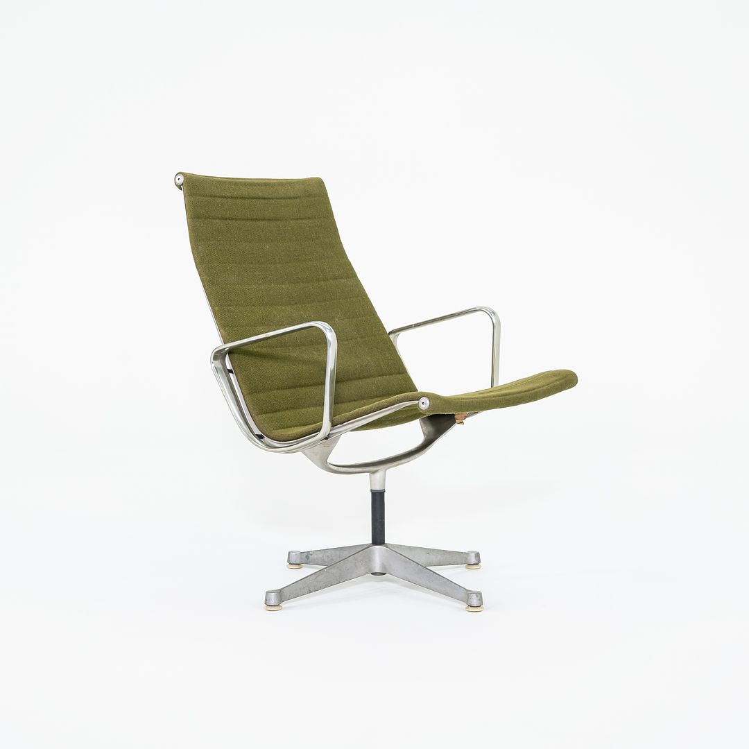 SOLD 1964 Pair of Aluminum Group Lounge Chairs, Model EA124 by Ray and Charles Eames for Herman Miller in Green Fabric by Alexander Girard