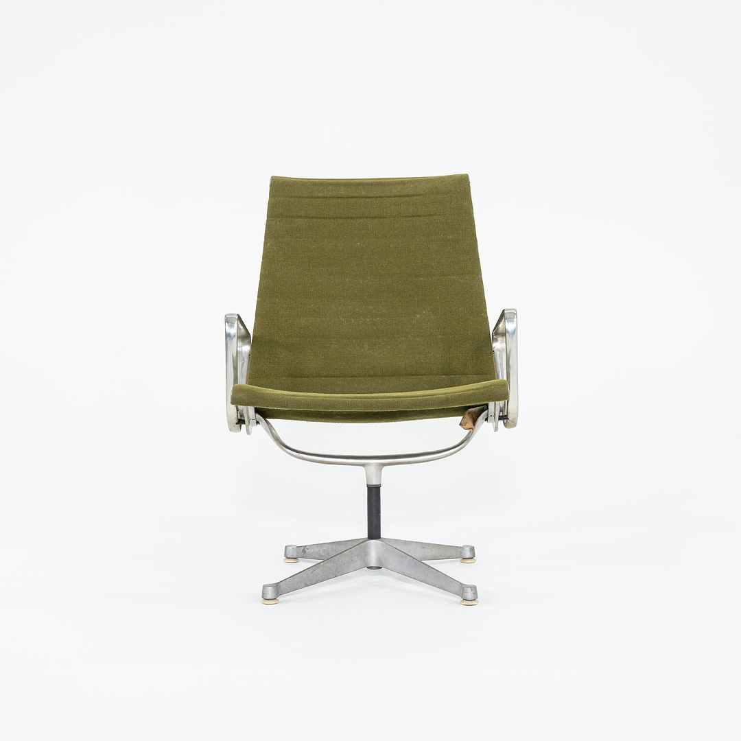 1964 Pair of Aluminum Group Lounge Chairs, Model EA124 by Ray and Charles Eames for Herman Miller in Green Fabric by Alexander Girard