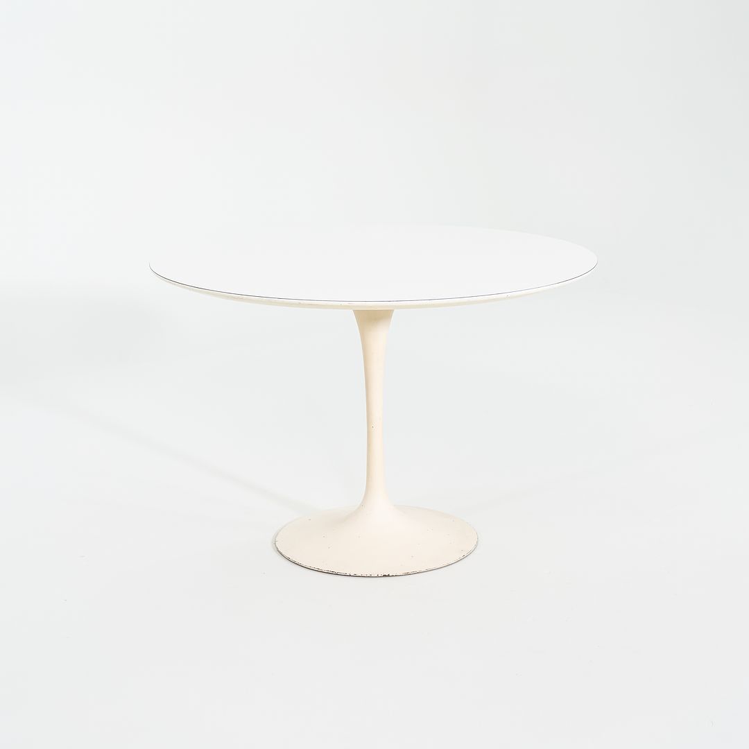 1960s Saarinen Dining Table, Model 173F by Eero Saarinen for Knoll International with Cast Iron Base and 42 inch White Laminate Top