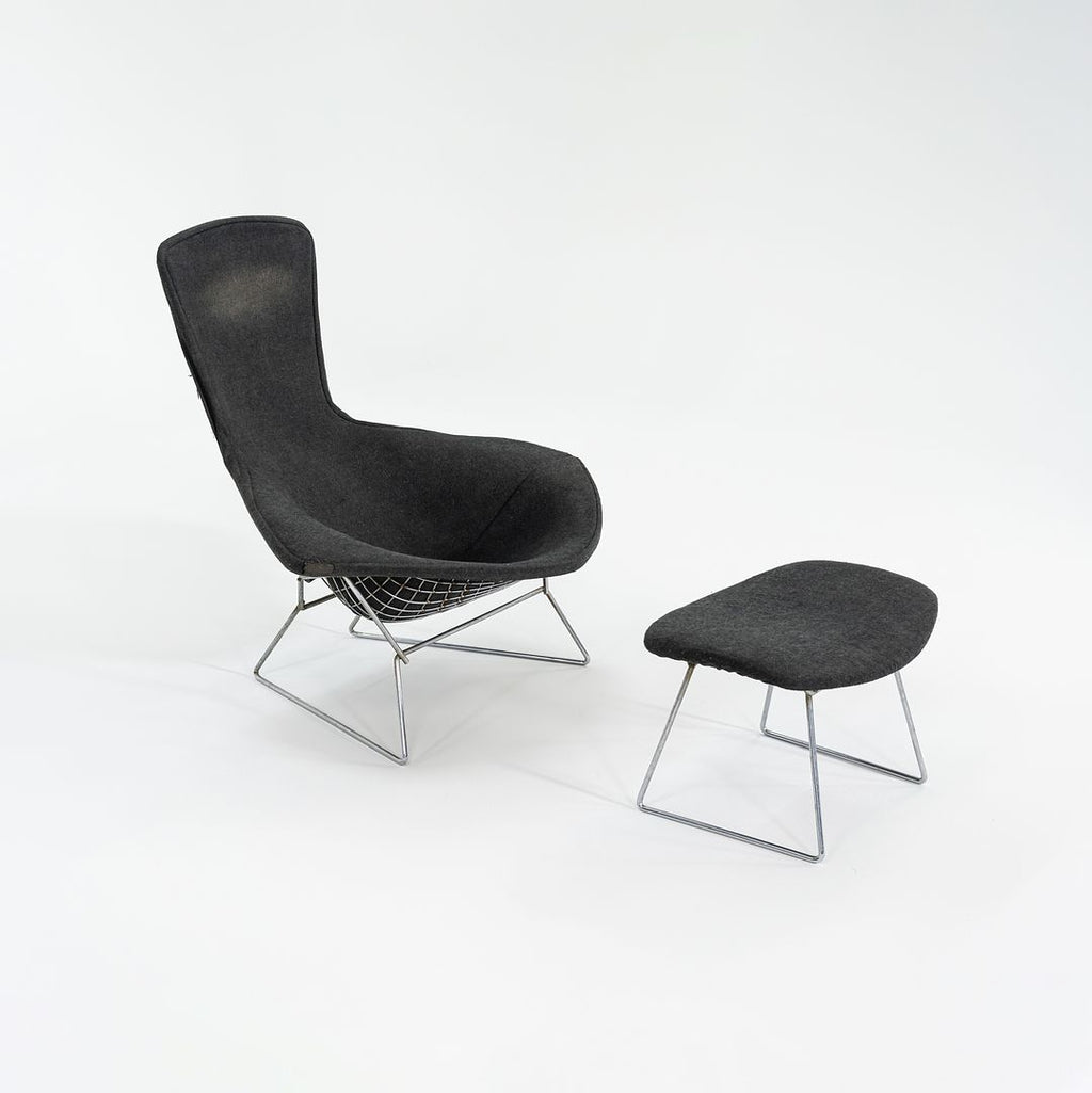 1961 423LU Bertoia Bird Chair
424YU Bertoia Bird Ottoman by Harry Bertoia for Knoll Steel, Rubber, Padding, Fabric