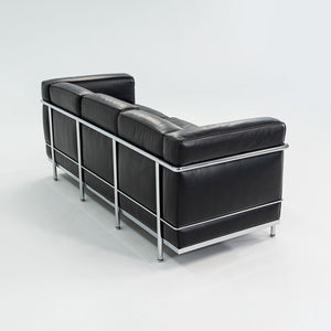 2010s LC2 3-Seat Sofa by Le Corbusier, Pierre Jeanneret, Charlotte Perriand for Cassina in Black Leather and Chrome