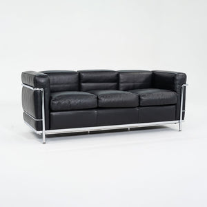 2010s LC2 3-Seat Sofa by Le Corbusier, Pierre Jeanneret, Charlotte Perriand for Cassina in Black Leather and Chrome