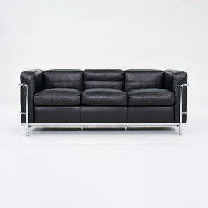 2010s LC2 3-Seat Sofa by Le Corbusier, Pierre Jeanneret, Charlotte Perriand for Cassina in Black Leather and Chrome