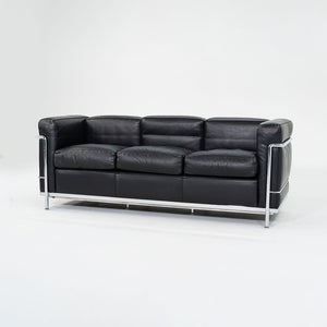 2010s LC2 3-Seat Sofa by Le Corbusier, Pierre Jeanneret, Charlotte Perriand for Cassina in Black Leather and Chrome