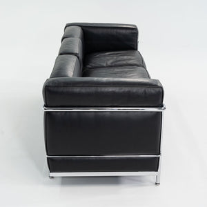 2010s LC2 3-Seat Sofa by Le Corbusier, Pierre Jeanneret, Charlotte Perriand for Cassina in Black Leather and Chrome