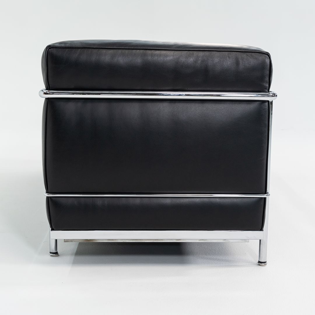 2010s LC2 3-Seat Sofa by Le Corbusier, Pierre Jeanneret, Charlotte Perriand for Cassina in Black Leather and Chrome