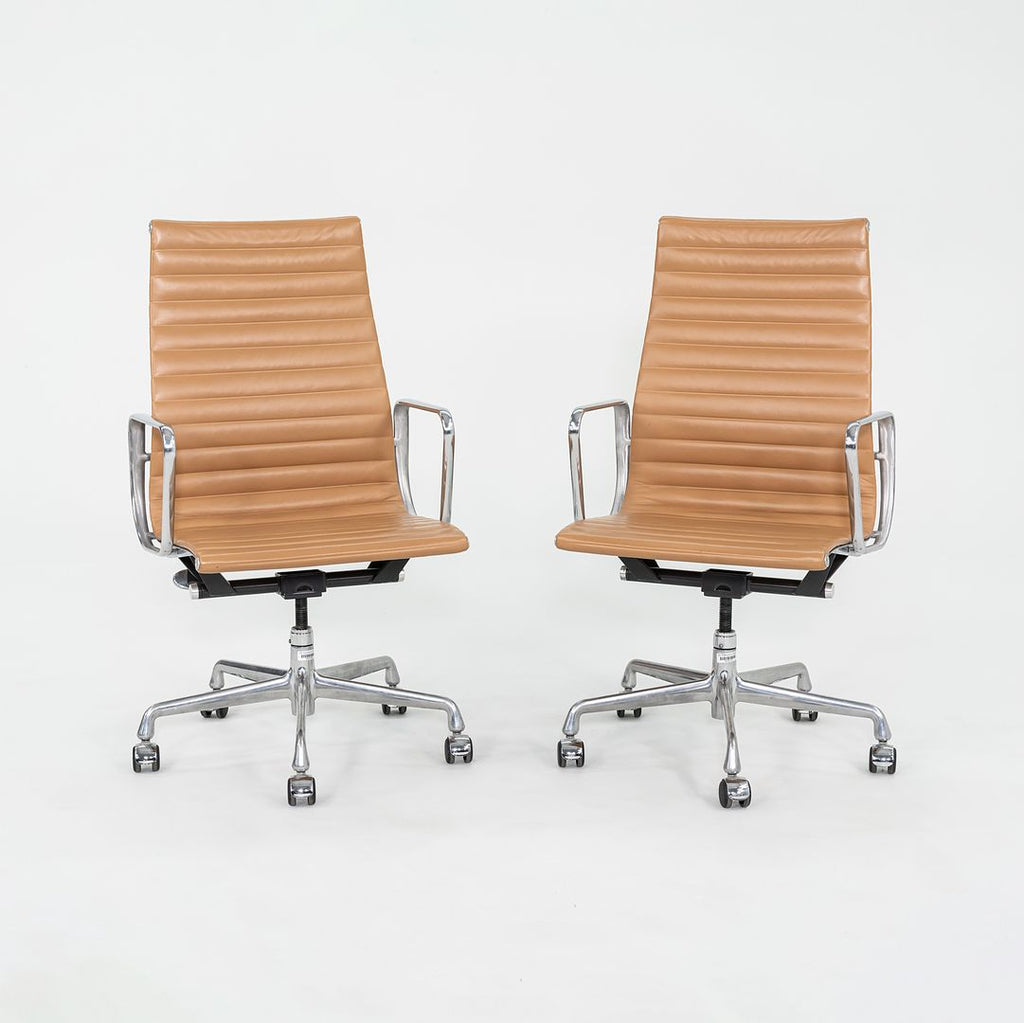 C. 2005 Herman Miller Eames Aluminum Group Executive Desk Chair in Tan Leather 2x Available