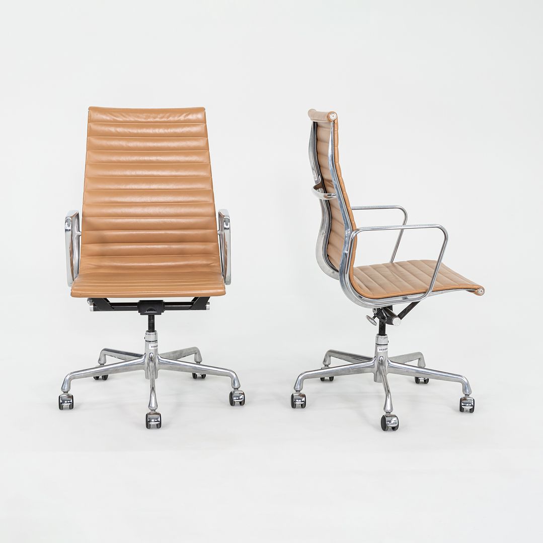 C. 2005 Herman Miller Eames Aluminum Group Executive Desk Chair in Tan Leather 2x Available