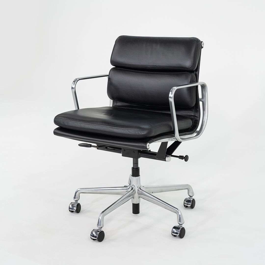 SOLD 2017 Soft Pad Management Chair, EA435 by Ray and Charles Eames for Herman Miller in Black Leather with Pneumatic 4x Available