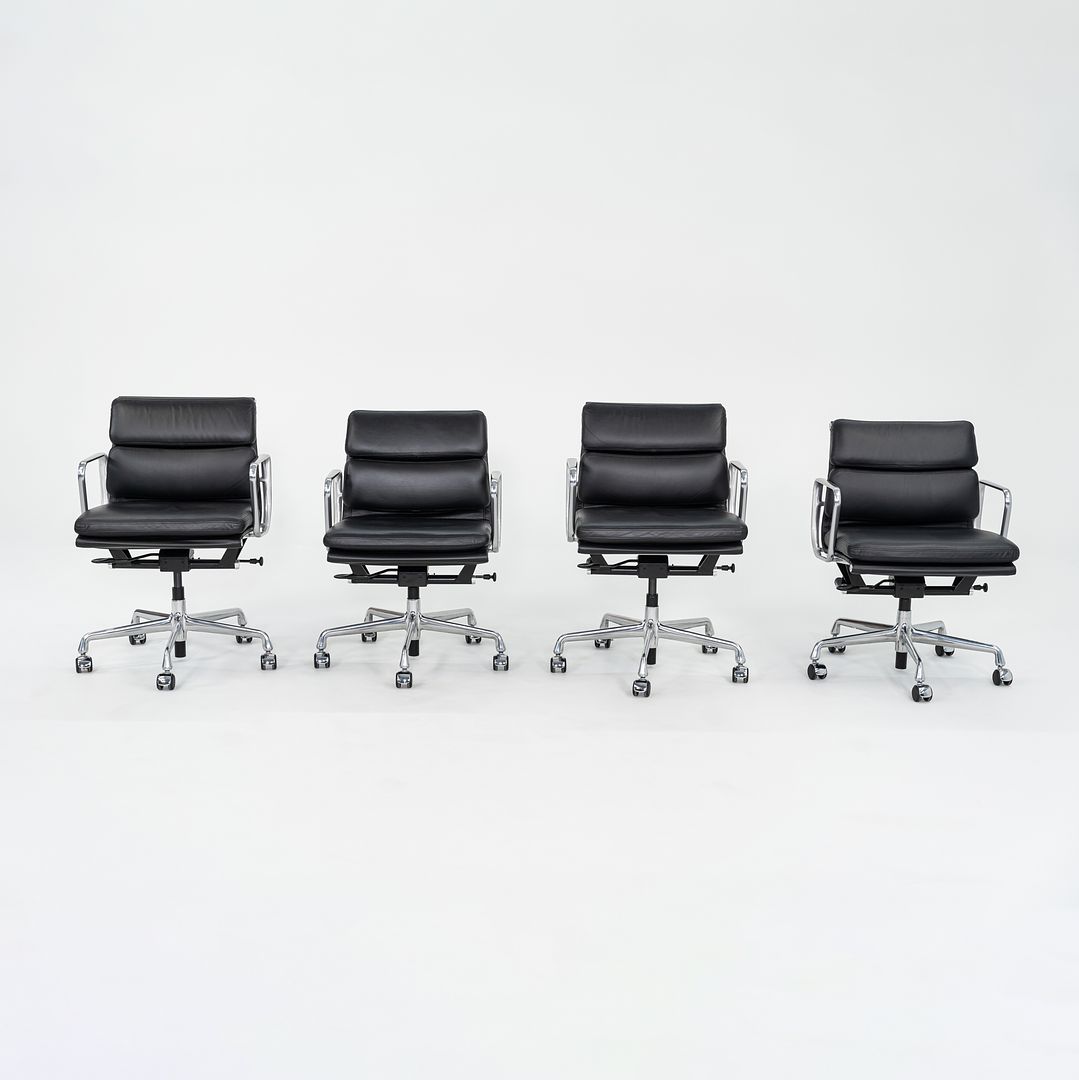 SOLD 2017 Soft Pad Management Chair, EA435 by Ray and Charles Eames for Herman Miller in Black Leather with Pneumatic 4x Available