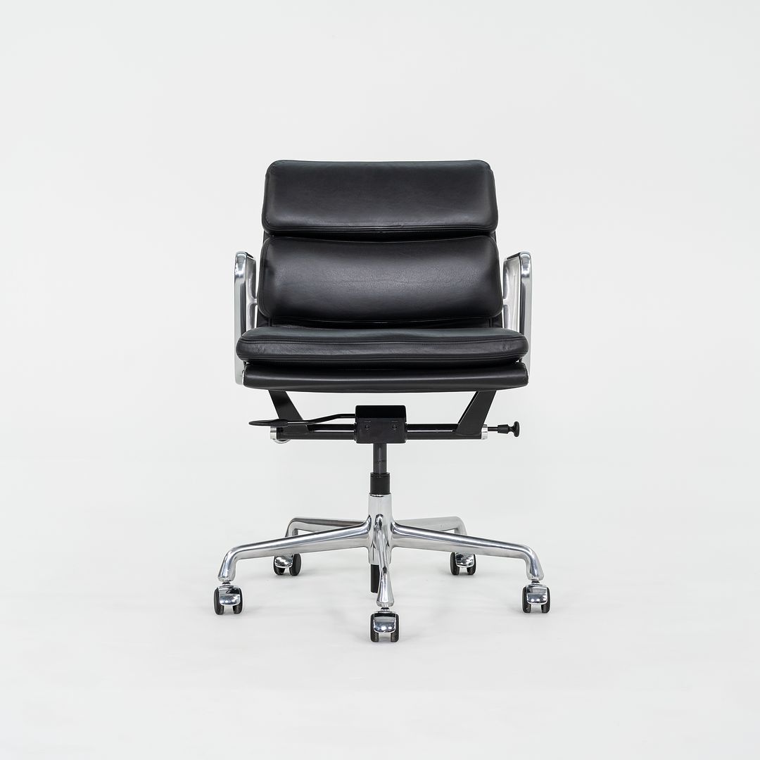 SOLD 2017 Soft Pad Management Chair, EA435 by Ray and Charles Eames for Herman Miller in Black Leather with Pneumatic 4x Available