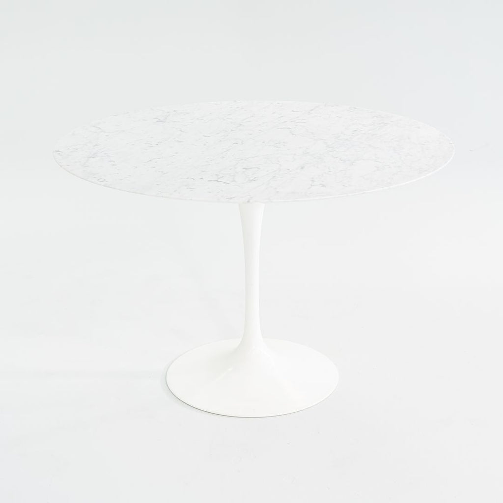 2010s Eero Saarinen for Knoll Tulip Pedestal Dining Table with 42" Round Carrara White Marble Top, Model 173F 2x Available