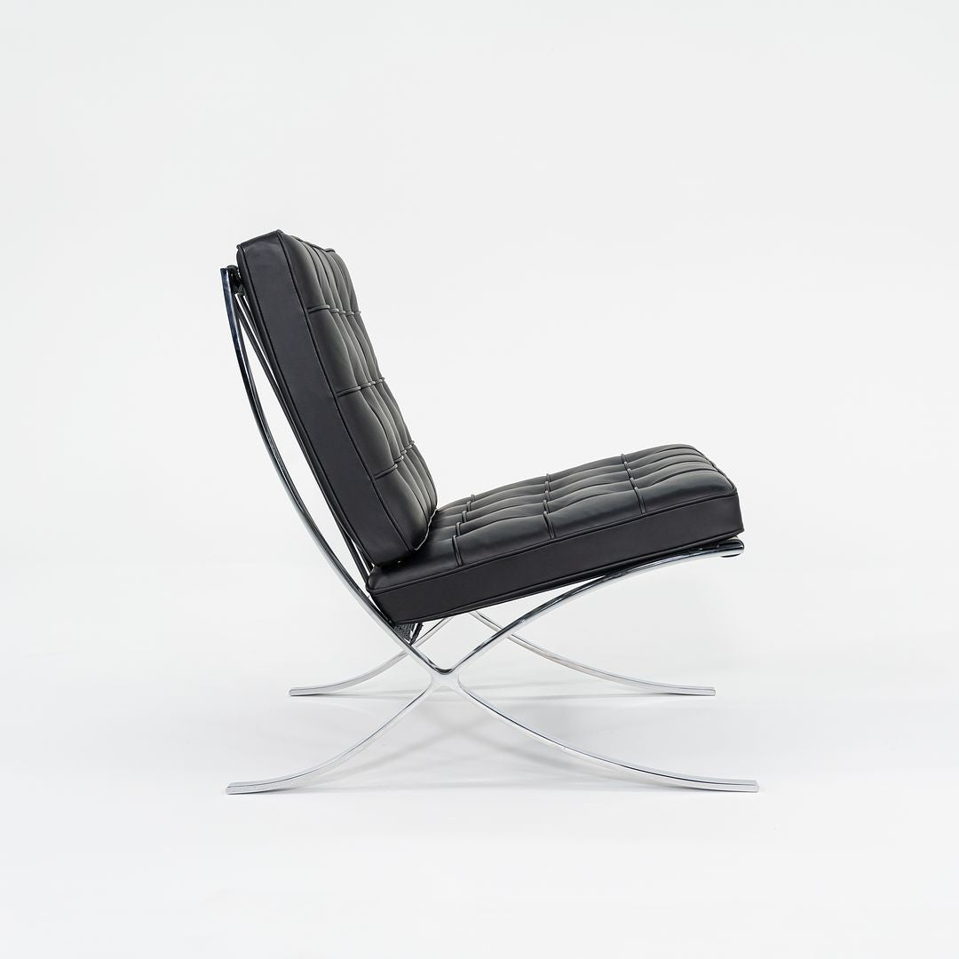 2023 Knoll Barcelona Lounge Chair by Mies van der Rohe in Black Leather and Chrome