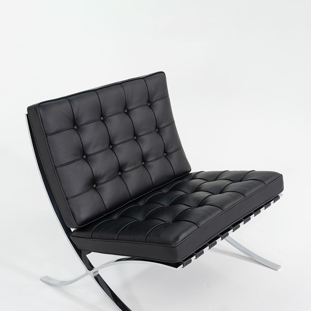 2023 Knoll Barcelona Lounge Chair by Mies van der Rohe in Black Leather and Chrome