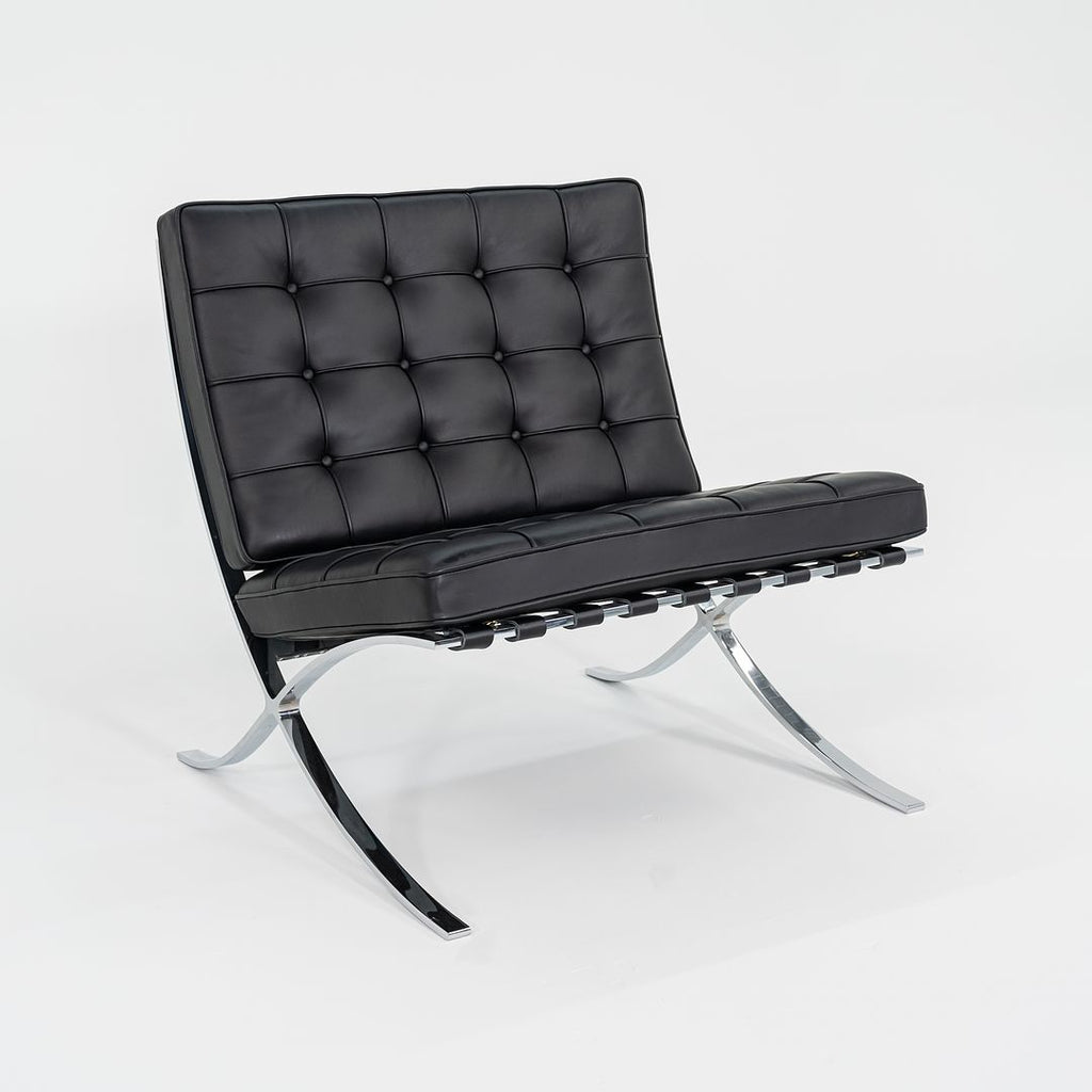 2023 Knoll Barcelona Lounge Chair by Mies van der Rohe in Black Leather and Chrome