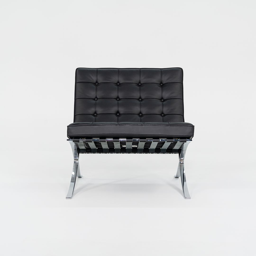 2023 Knoll Barcelona Lounge Chair by Mies van der Rohe in Black Leather and Chrome