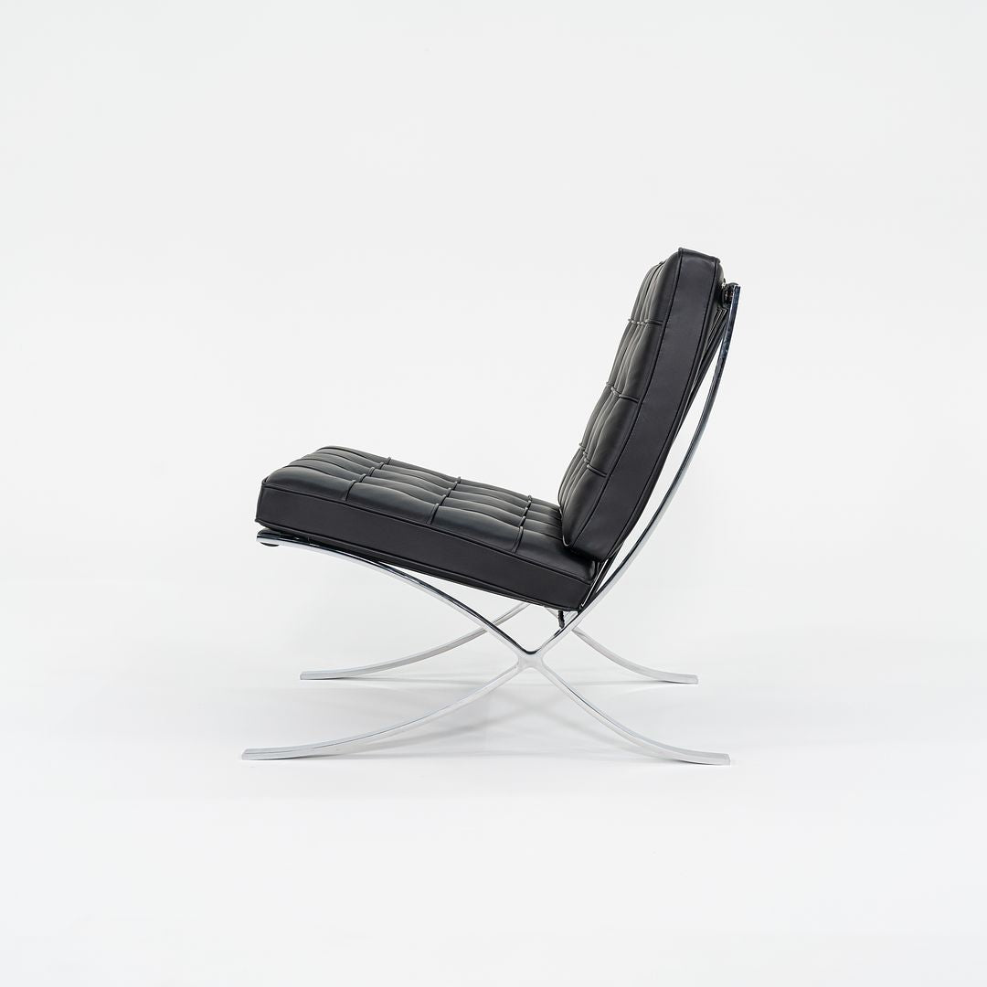 2023 Knoll Barcelona Lounge Chair by Mies van der Rohe in Black Leather and Chrome